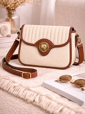 Bar Harbor Quilted Crossbody Bag Tan Brown Saddle Bag Vintage Style